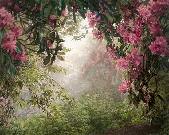 Pink rhododendron along a trail
